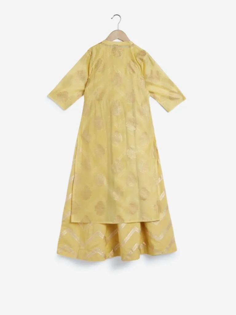 Utsa Kids Yellow Kurta And Maxi Dress Set