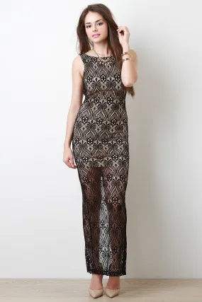 V-Back Lace Maxi Dress