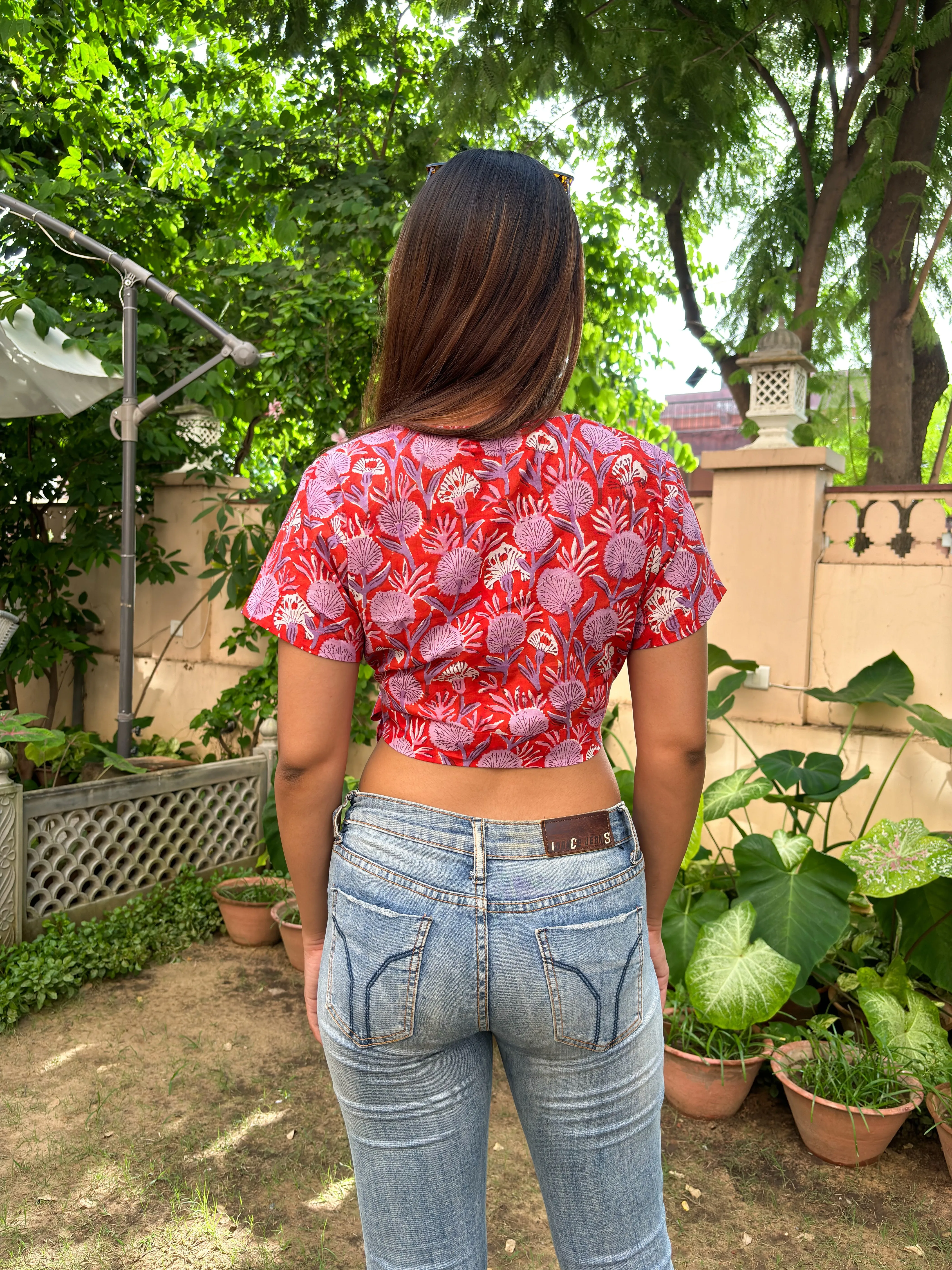 V-Neck Wrap Crop Top Red