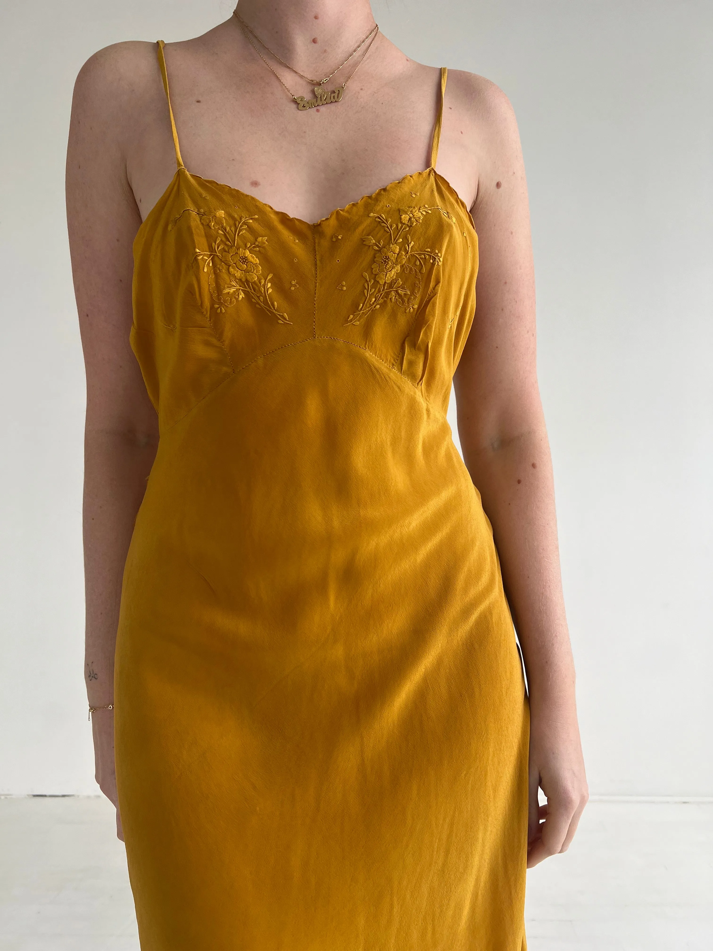 Vintage Mustard Yellow Silk Slip Dress