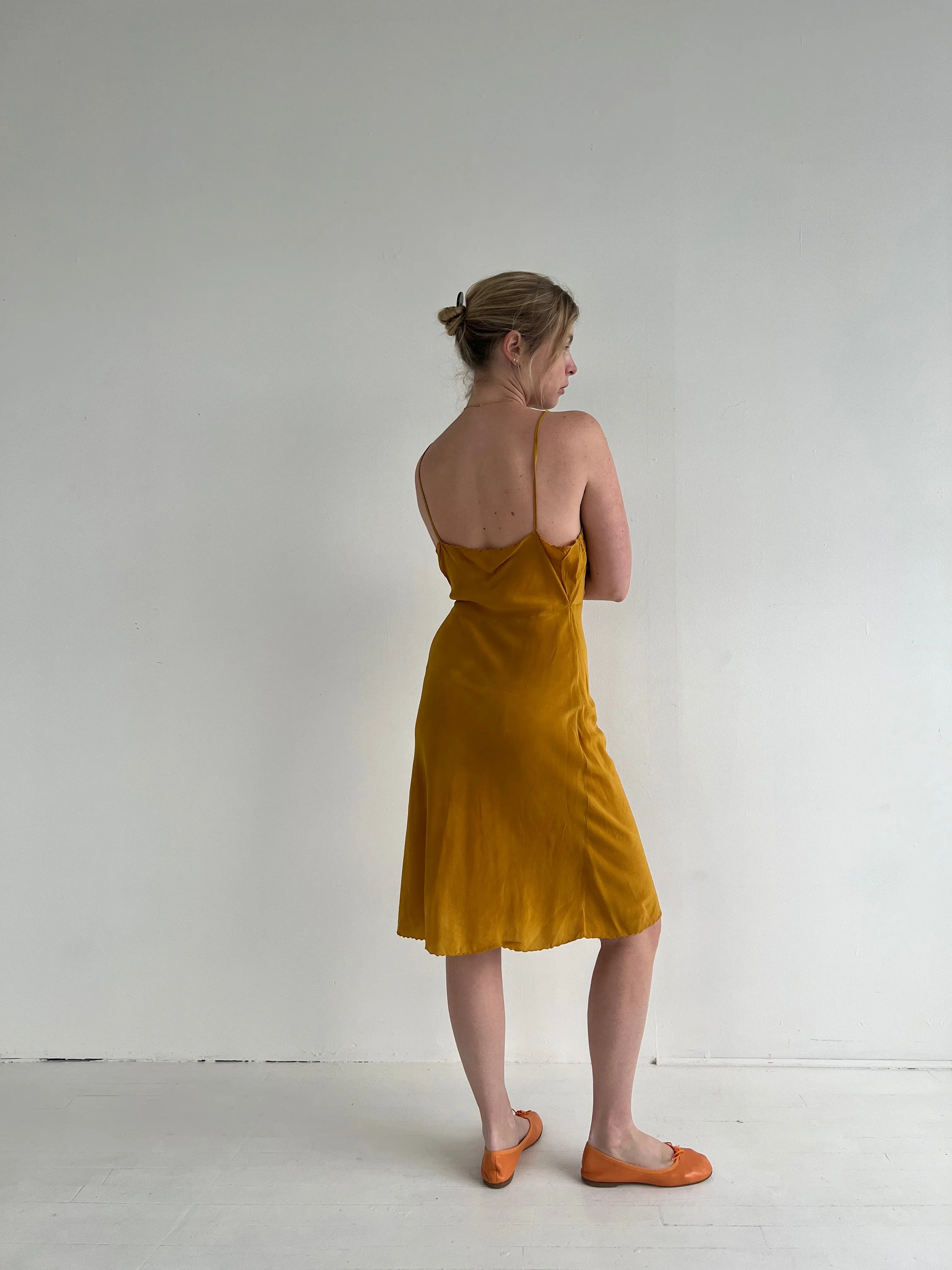 Vintage Mustard Yellow Silk Slip Dress