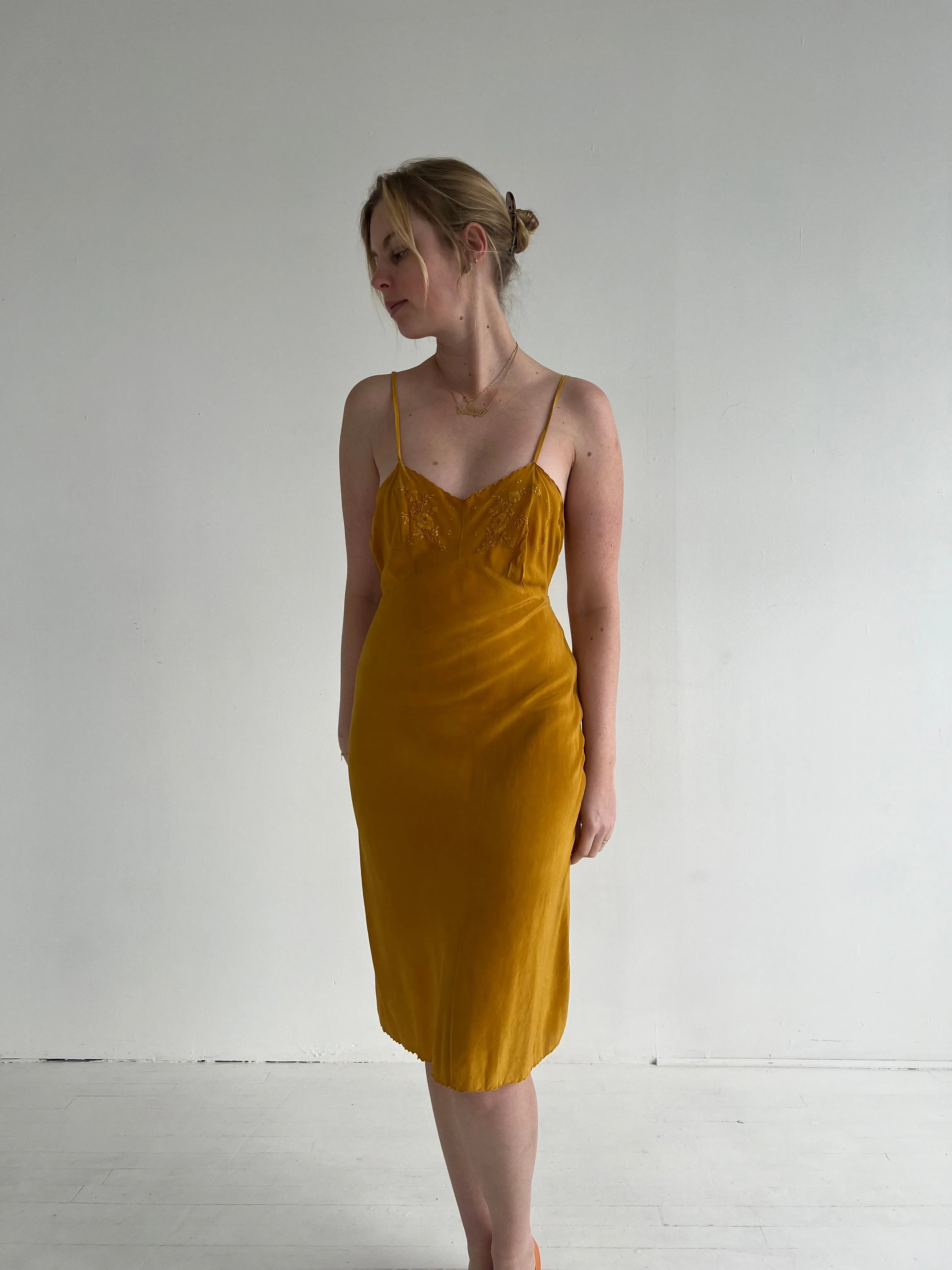 Vintage Mustard Yellow Silk Slip Dress