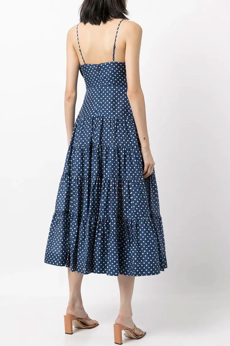 Vintage Polka Dot Oversized Bowknot Summer Midi Sundress - Blue