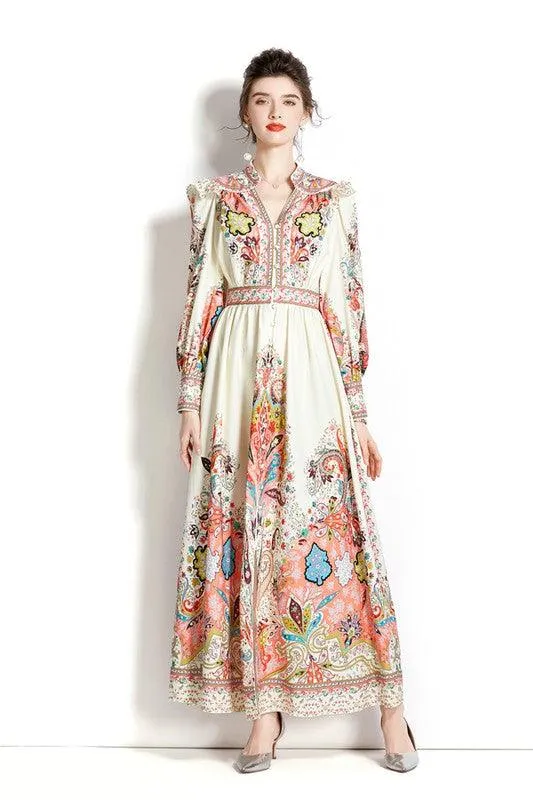 White Multi Vintage Long Maxi Dress