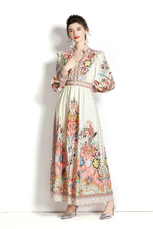 White Multi Vintage Long Maxi Dress