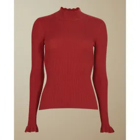 Women Albaai-Wh2W-Scallop Detail Rib Neck Jumper - Dark-Orange