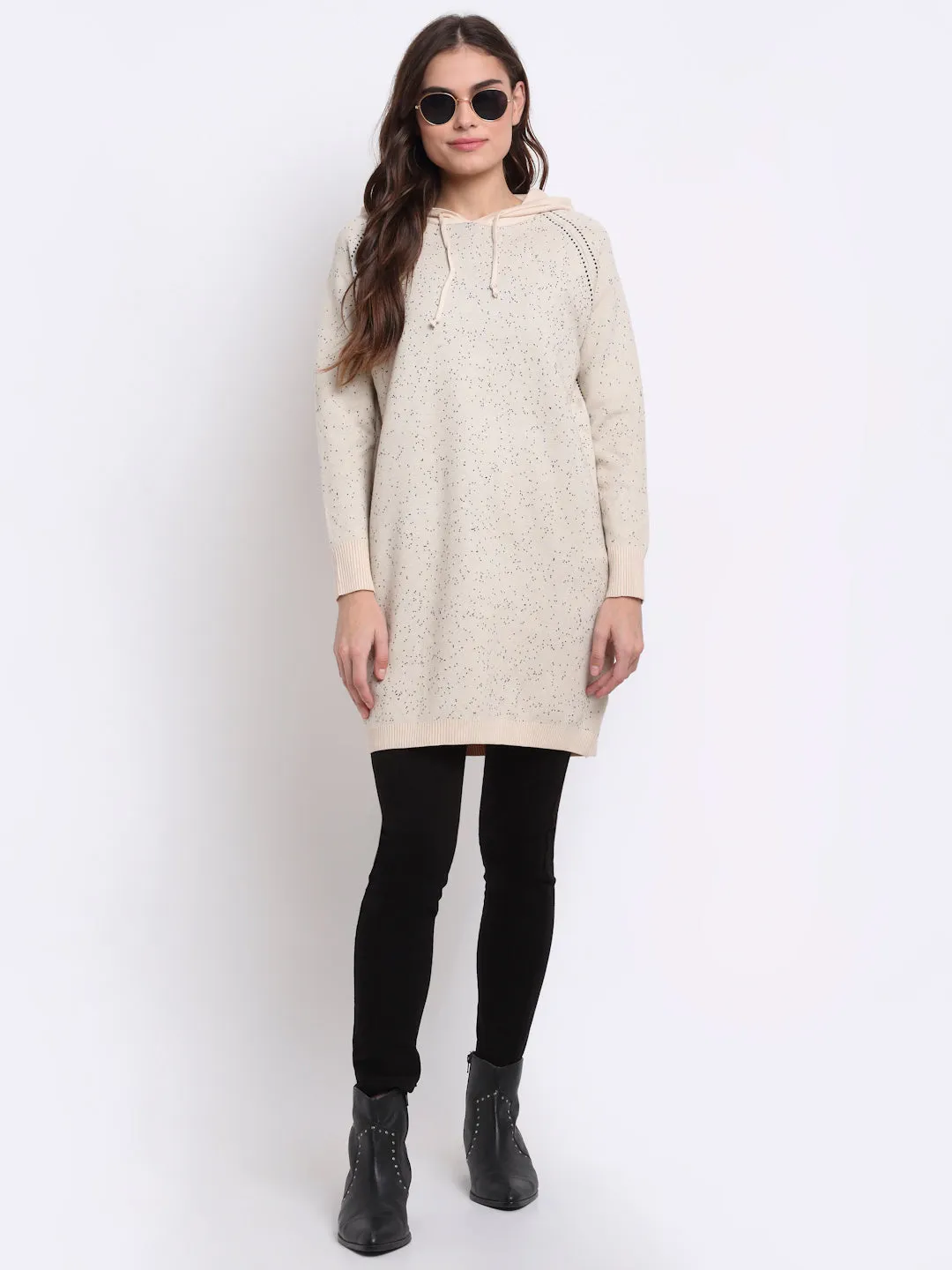 Women Beige Hooded Straight Fit Dress