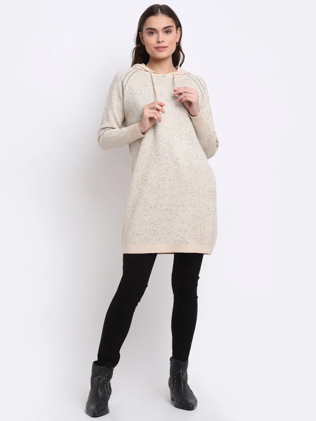 Women Beige Hooded Straight Fit Dress