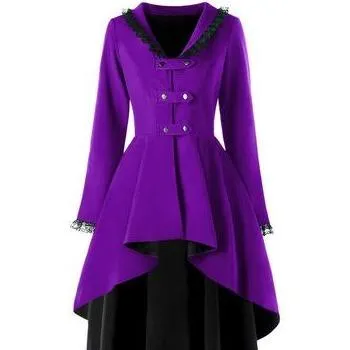 Women lace flower double breasted back lace up coat dress