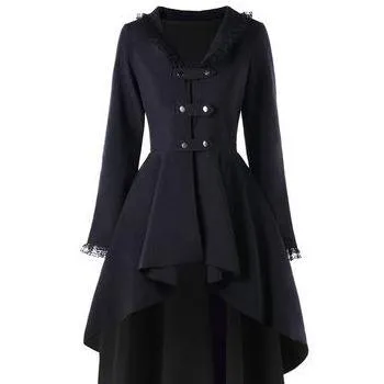 Women lace flower double breasted back lace up coat dress