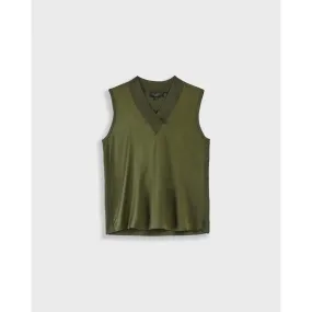 Women Lydiaay-Rib V-Neck Sleeveless Jumper - Olive