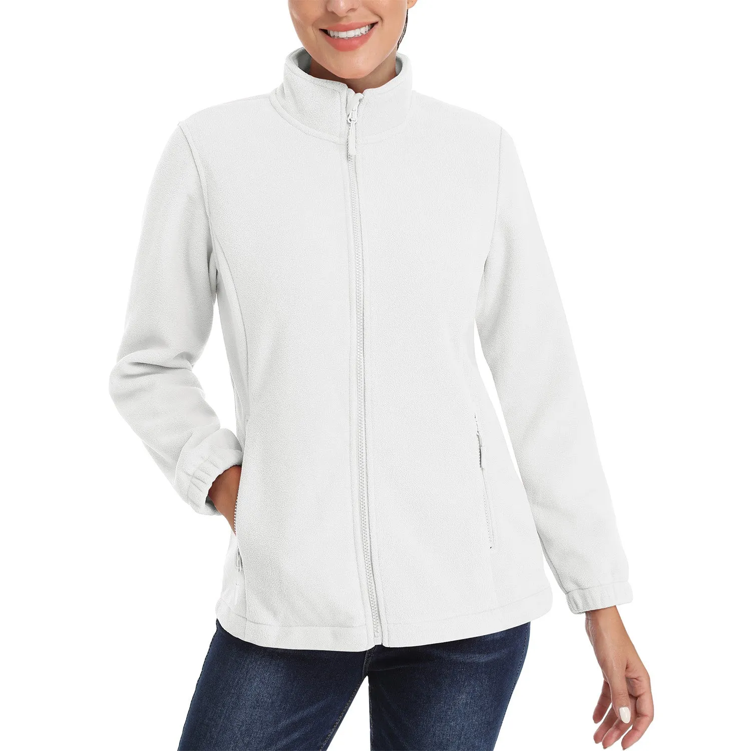 Women's Fleece Jacket Soft Full Zip Warm Long Sleeve with 2 Zipper Pockets Winter Jackets