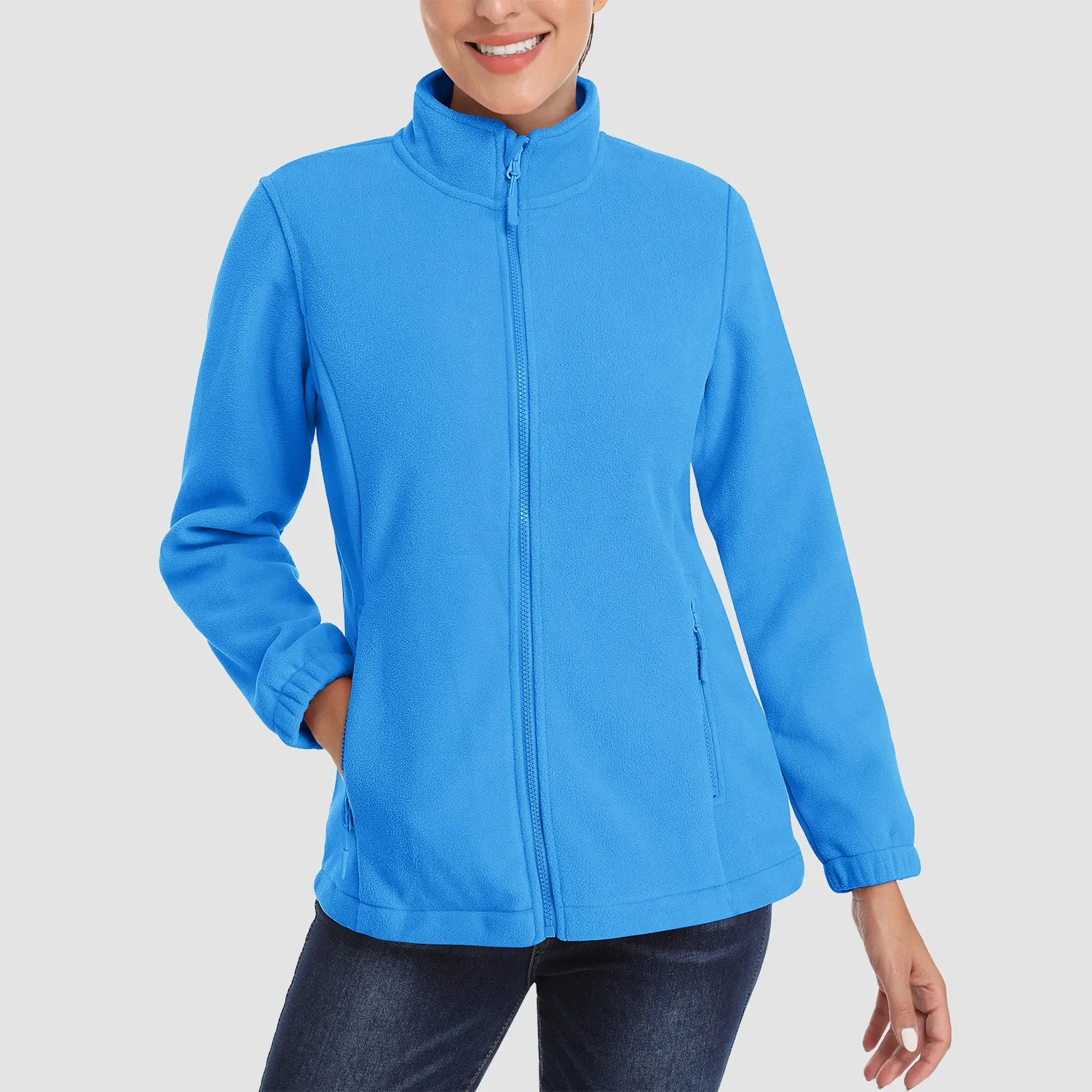 Women's Fleece Jacket Soft Full Zip Warm Long Sleeve with 2 Zipper Pockets Winter Jackets