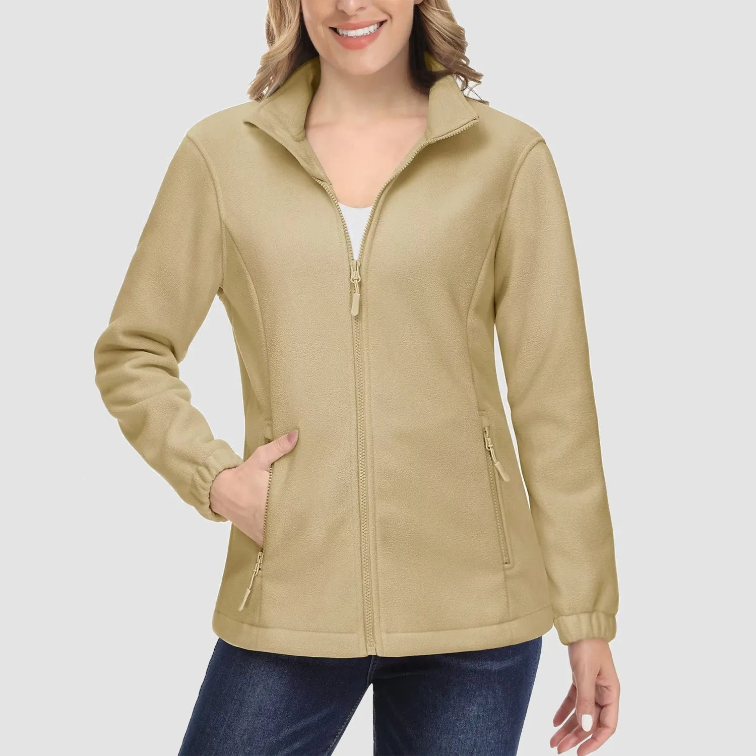 Women's Fleece Jacket Soft Full Zip Warm Long Sleeve with 2 Zipper Pockets Winter Jackets