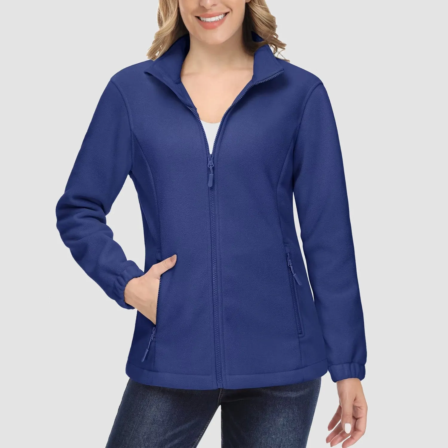 Women's Fleece Jacket Soft Full Zip Warm Long Sleeve with 2 Zipper Pockets Winter Jackets