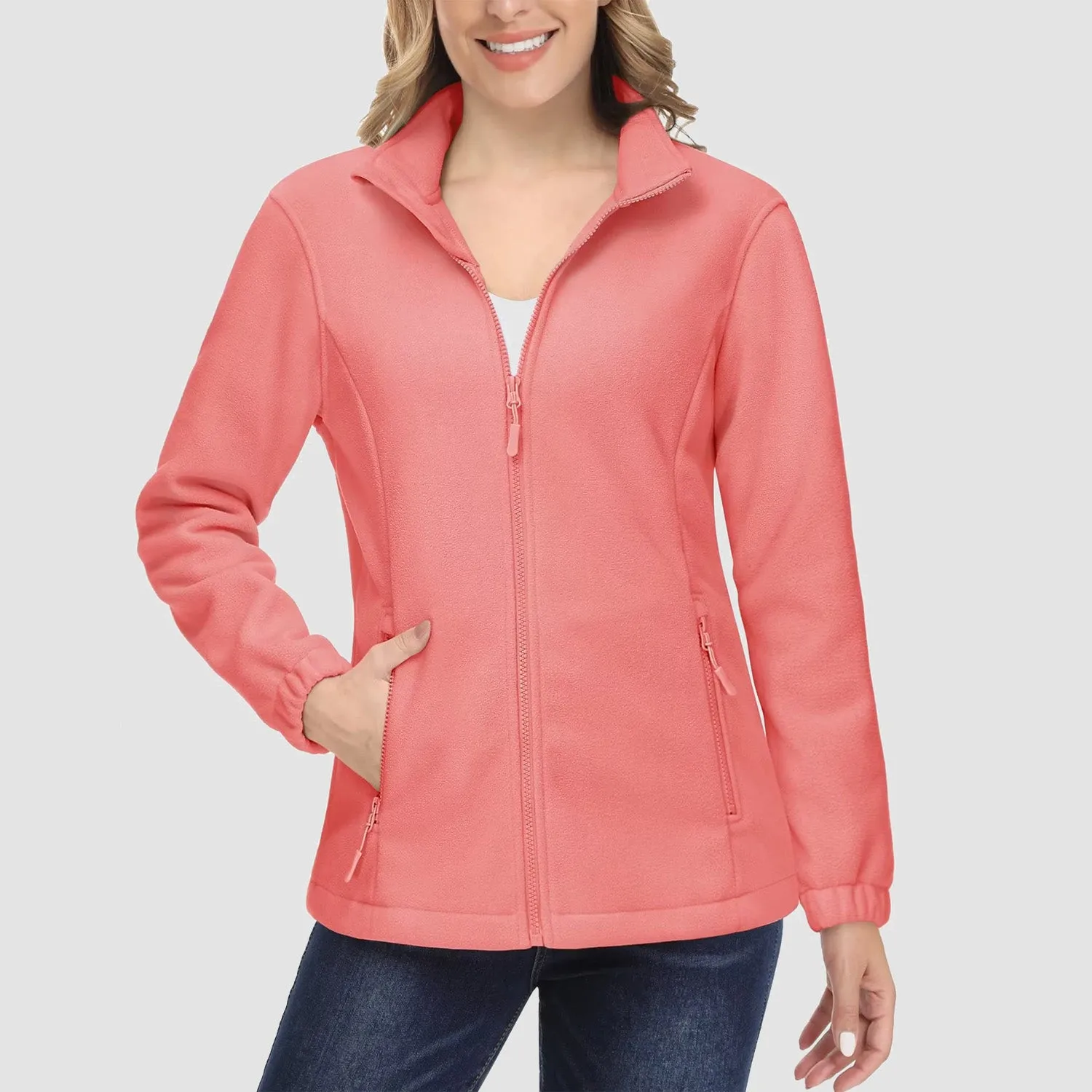 Women's Fleece Jacket Soft Full Zip Warm Long Sleeve with 2 Zipper Pockets Winter Jackets