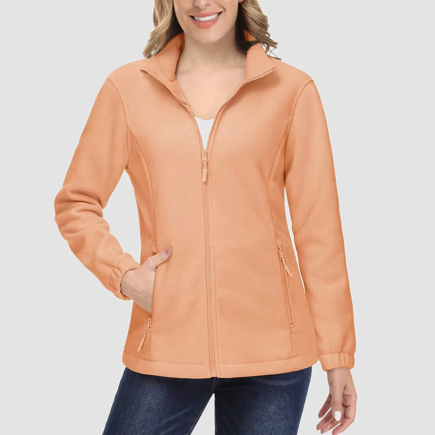 Women's Fleece Jacket Soft Full Zip Warm Long Sleeve with 2 Zipper Pockets Winter Jackets