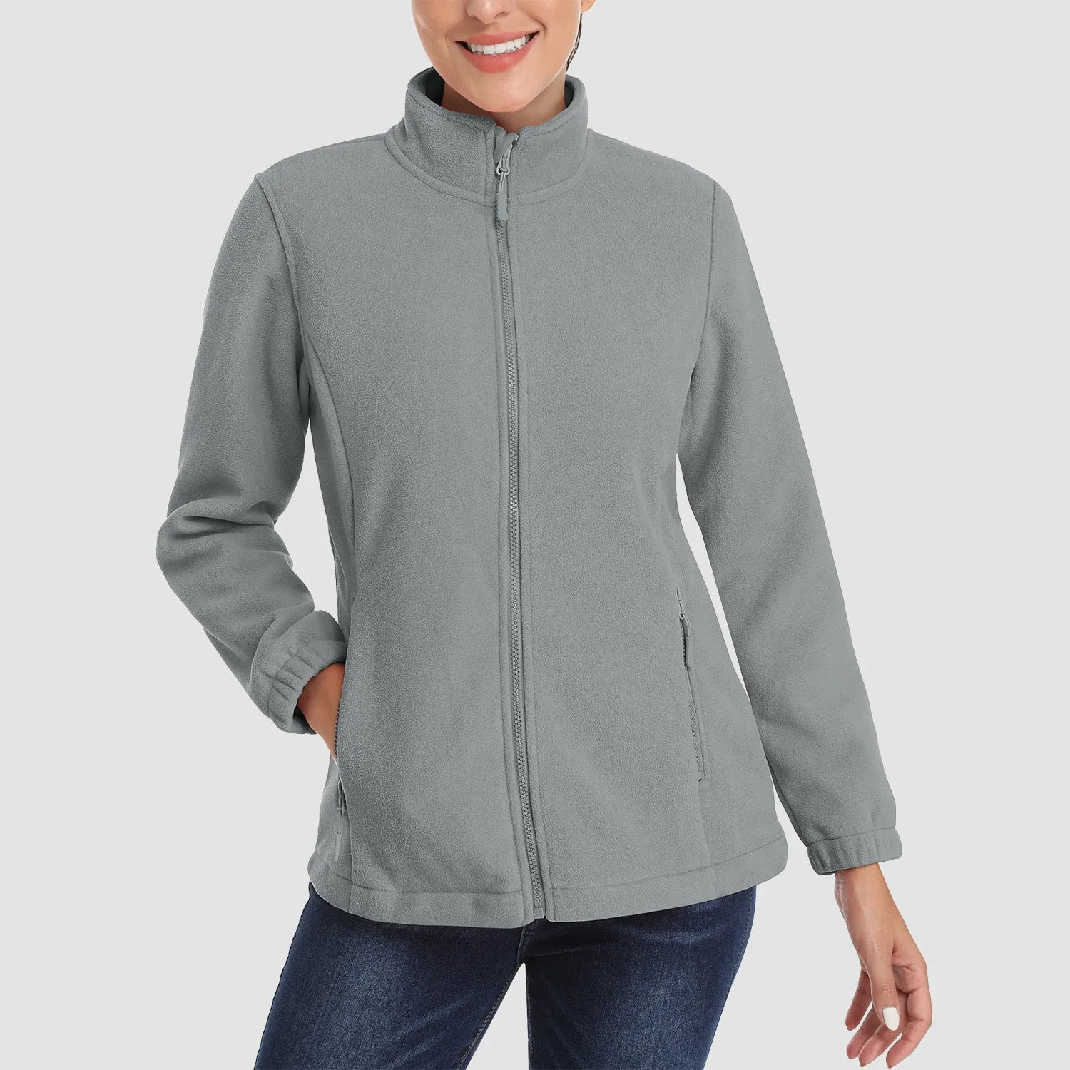 Women's Fleece Jacket Soft Full Zip Warm Long Sleeve with 2 Zipper Pockets Winter Jackets