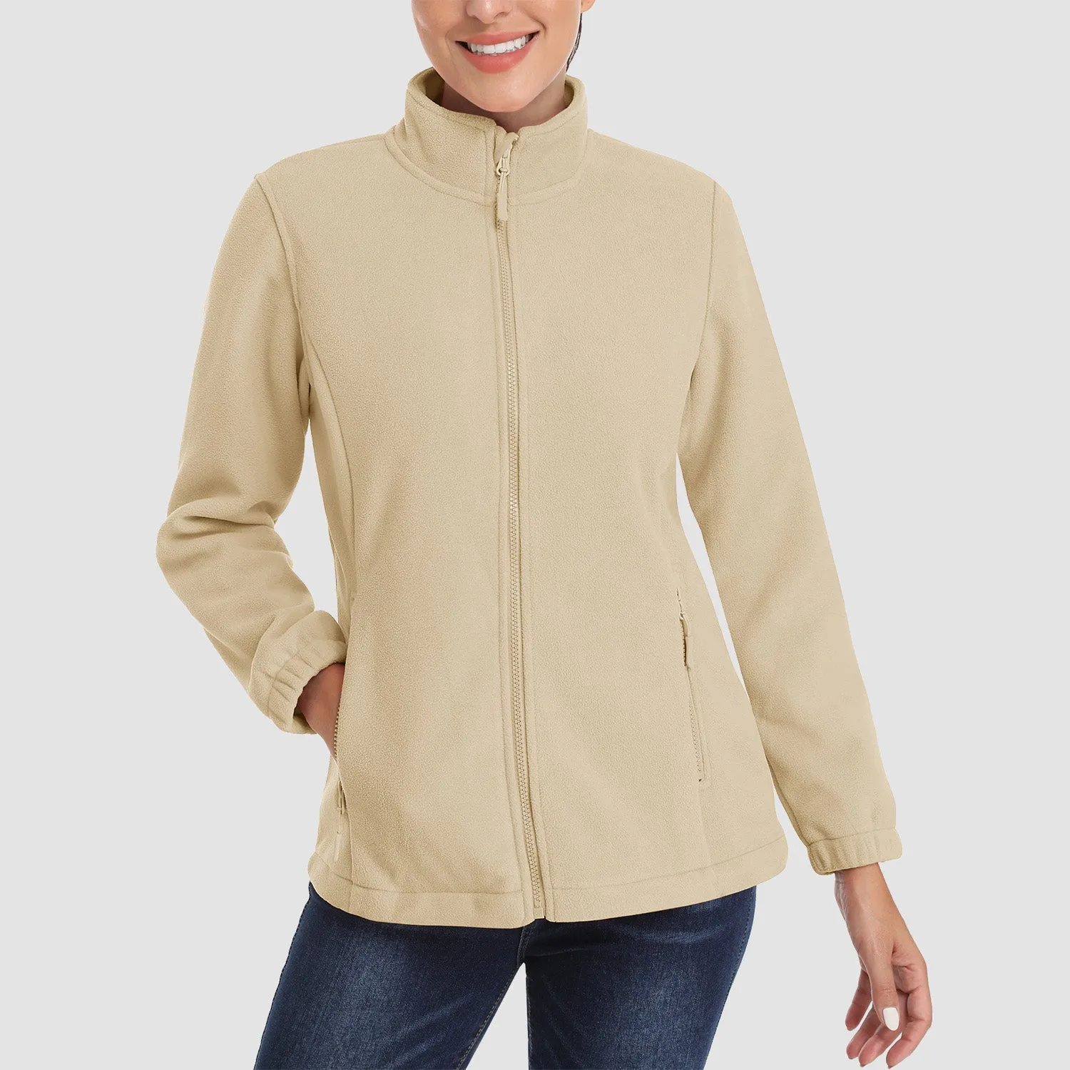 Women's Fleece Jacket Soft Full Zip Warm Long Sleeve with 2 Zipper Pockets Winter Jackets