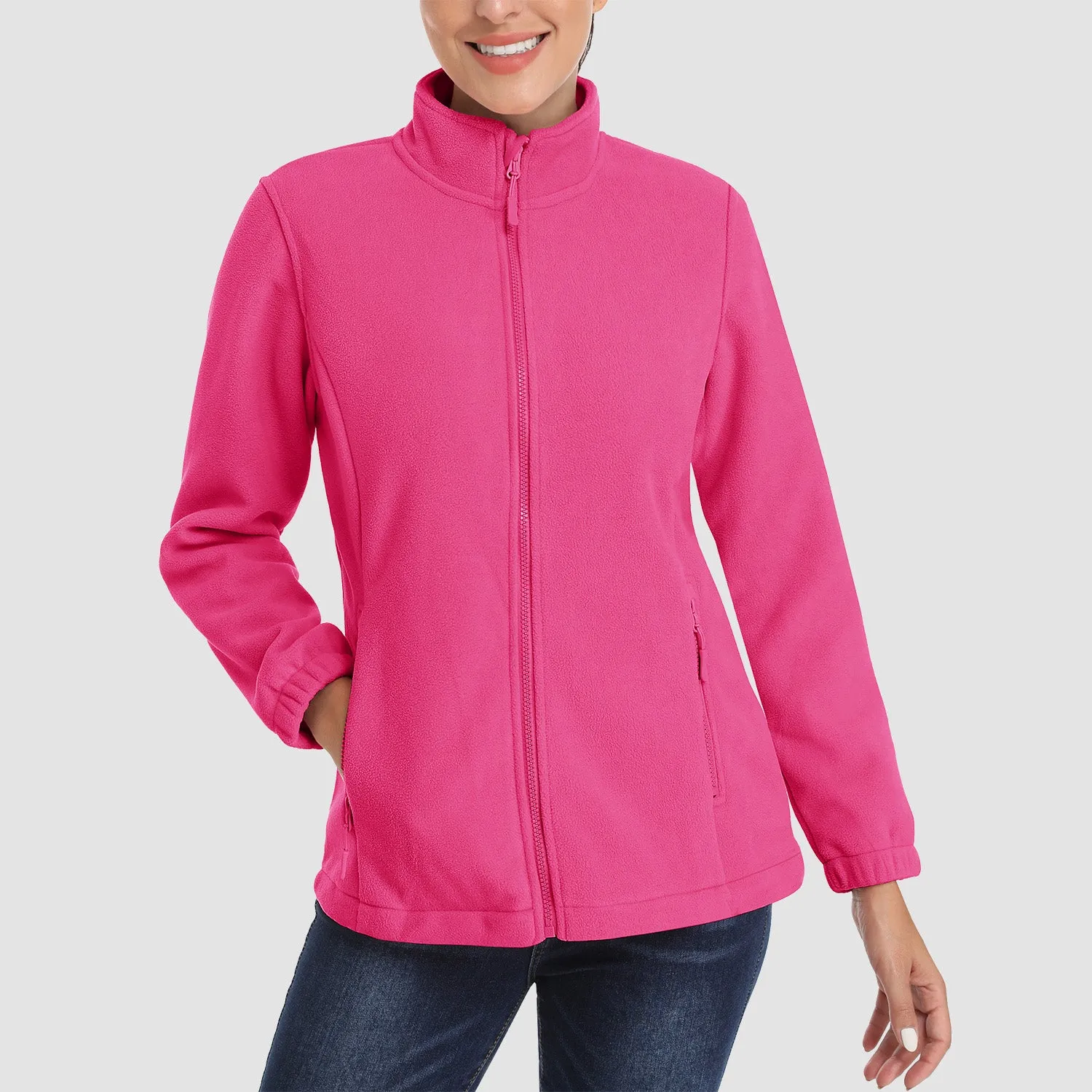 Women's Fleece Jacket Soft Full Zip Warm Long Sleeve with 2 Zipper Pockets Winter Jackets