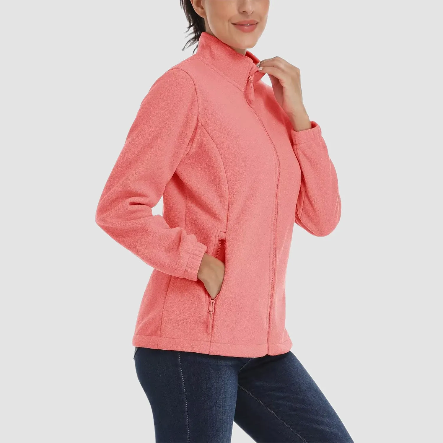 Women's Fleece Jacket Soft Full Zip Warm Long Sleeve with 2 Zipper Pockets Winter Jackets