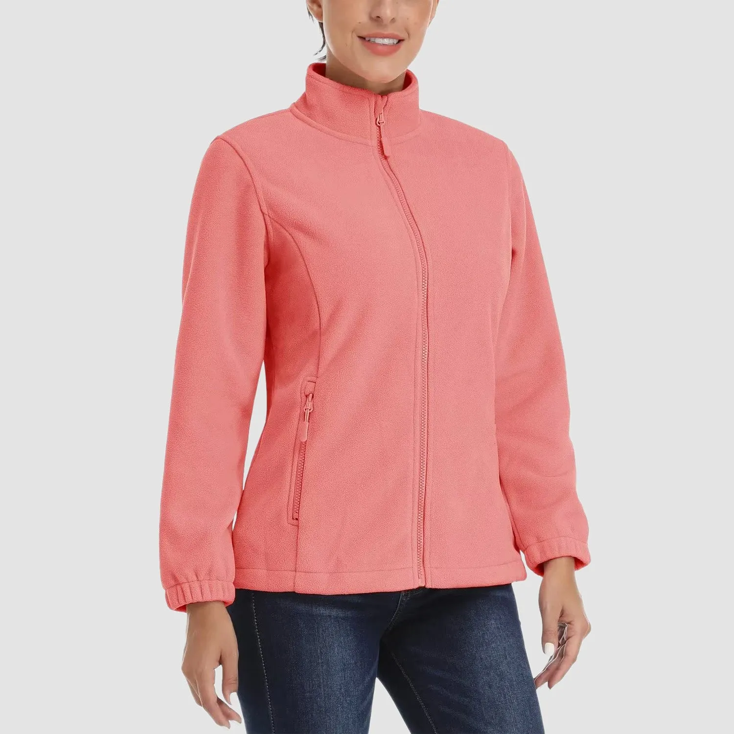 Women's Fleece Jacket Soft Full Zip Warm Long Sleeve with 2 Zipper Pockets Winter Jackets