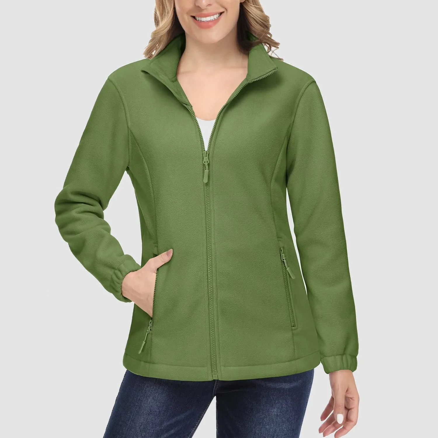 Women's Fleece Jacket Soft Full Zip Warm Long Sleeve with 2 Zipper Pockets Winter Jackets