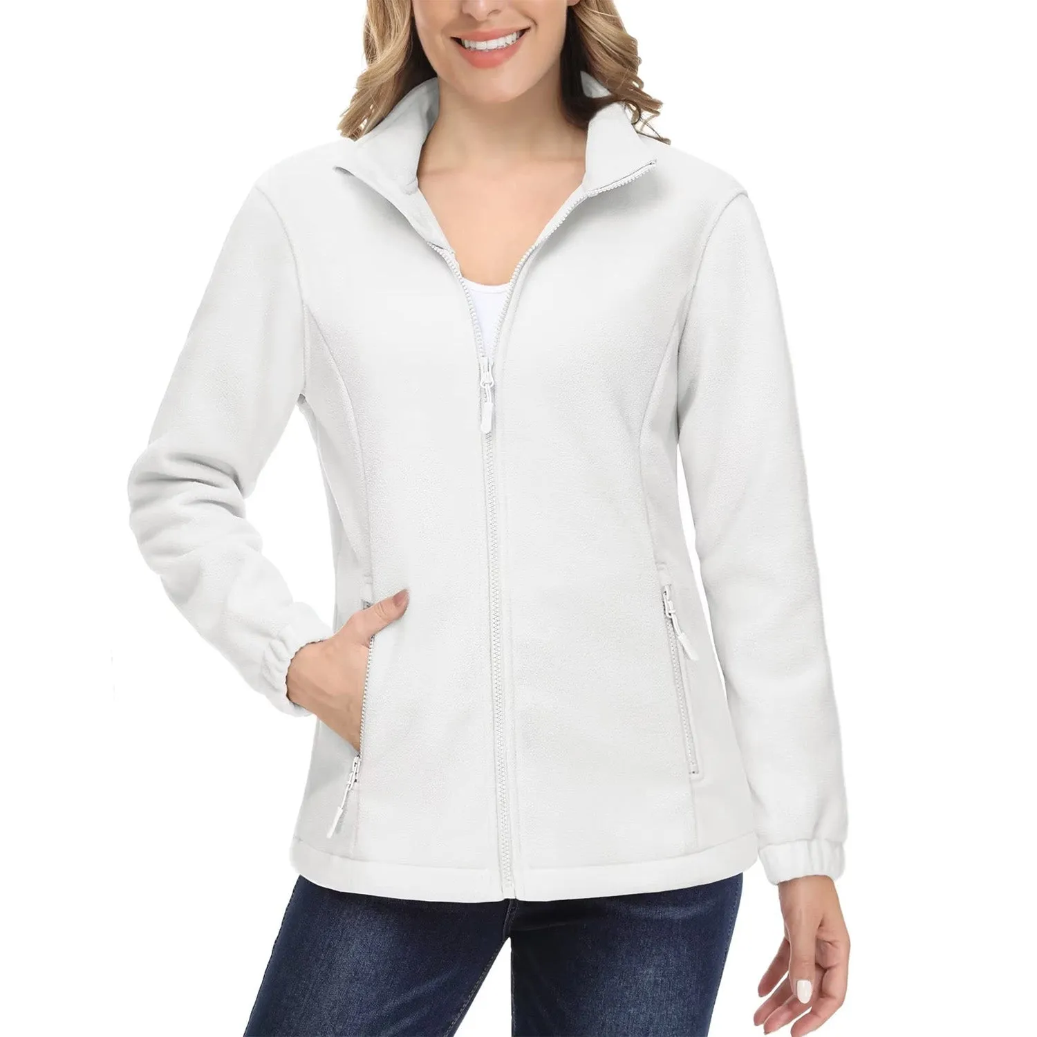 Women's Fleece Jacket Soft Full Zip Warm Long Sleeve with 2 Zipper Pockets Winter Jackets