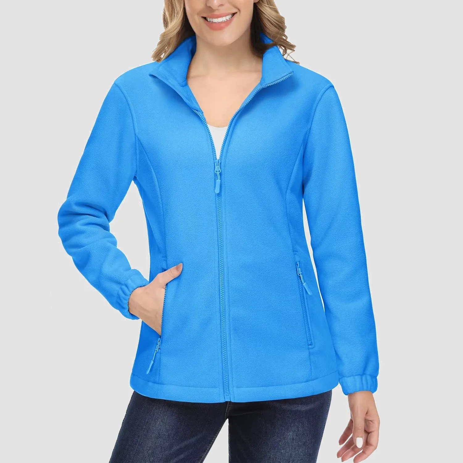 Women's Fleece Jacket Soft Full Zip Warm Long Sleeve with 2 Zipper Pockets Winter Jackets