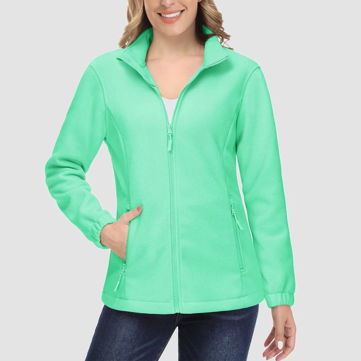 Women's Fleece Jacket Soft Full Zip Warm Long Sleeve with 2 Zipper Pockets Winter Jackets