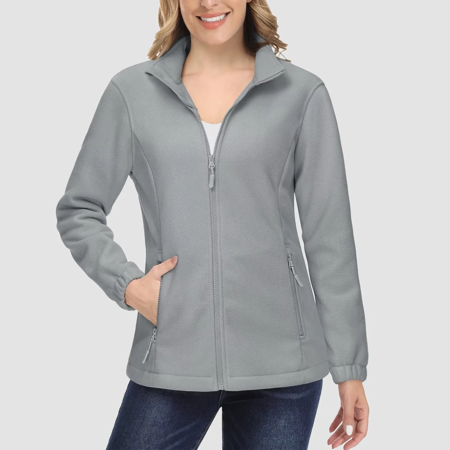 Women's Fleece Jacket Soft Full Zip Warm Long Sleeve with 2 Zipper Pockets Winter Jackets