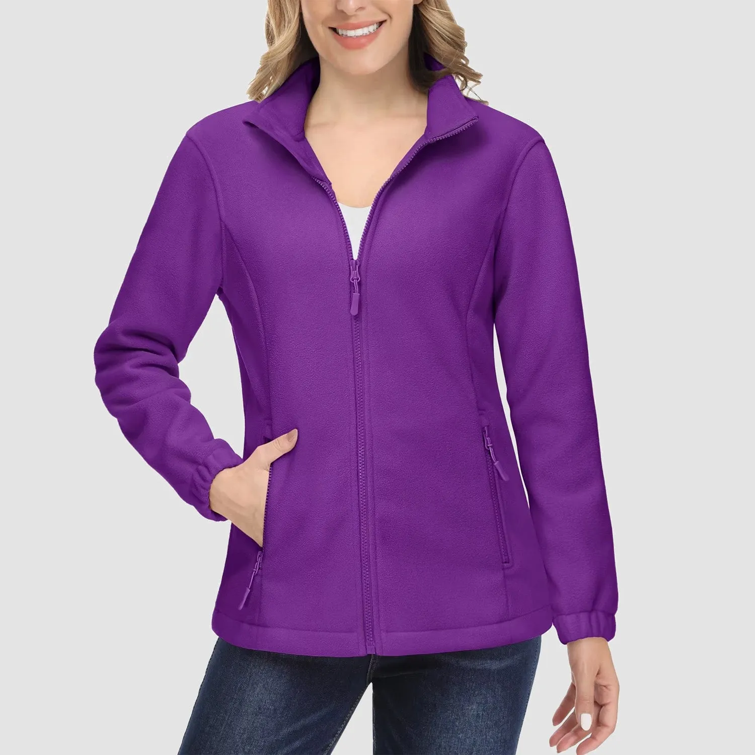 Women's Fleece Jacket Soft Full Zip Warm Long Sleeve with 2 Zipper Pockets Winter Jackets