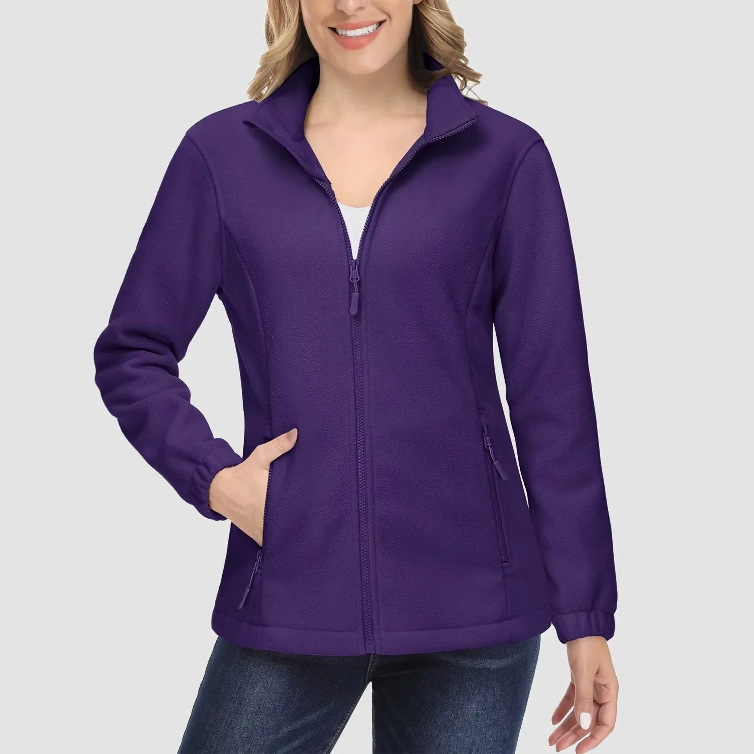 Women's Fleece Jacket Soft Full Zip Warm Long Sleeve with 2 Zipper Pockets Winter Jackets