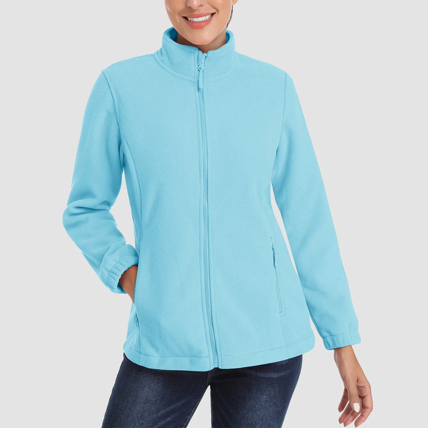 Women's Fleece Jacket Soft Full Zip Warm Long Sleeve with 2 Zipper Pockets Winter Jackets