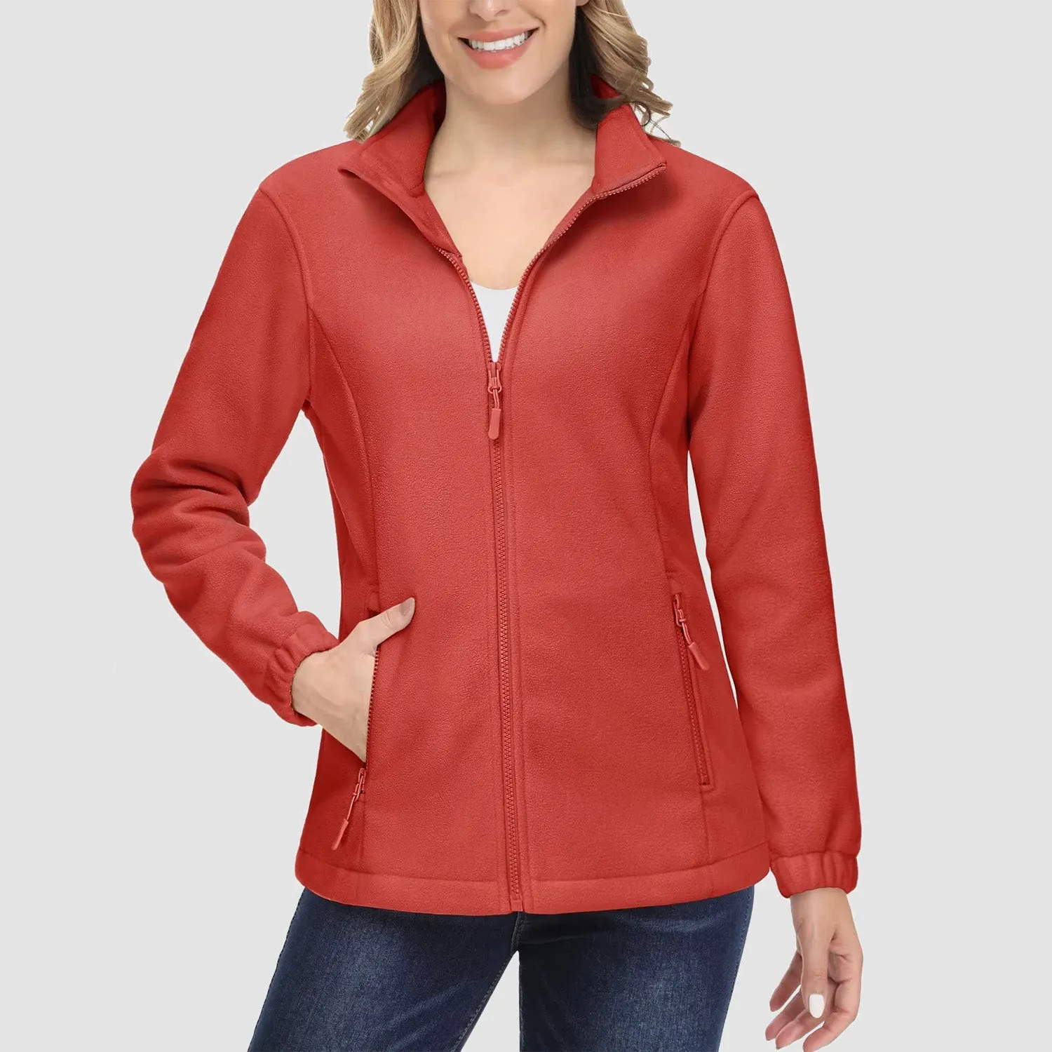 Women's Fleece Jacket Soft Full Zip Warm Long Sleeve with 2 Zipper Pockets Winter Jackets