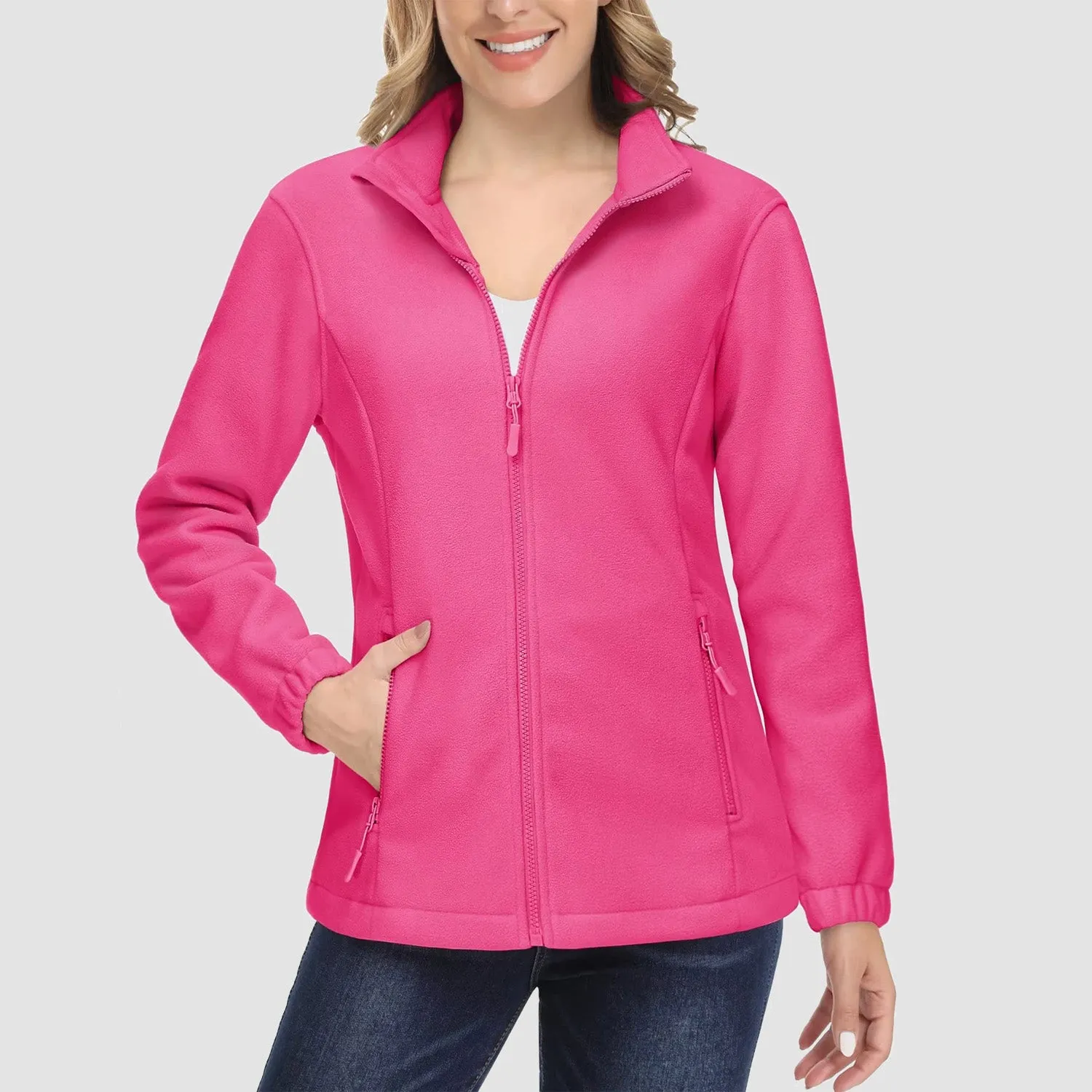 Women's Fleece Jacket Soft Full Zip Warm Long Sleeve with 2 Zipper Pockets Winter Jackets