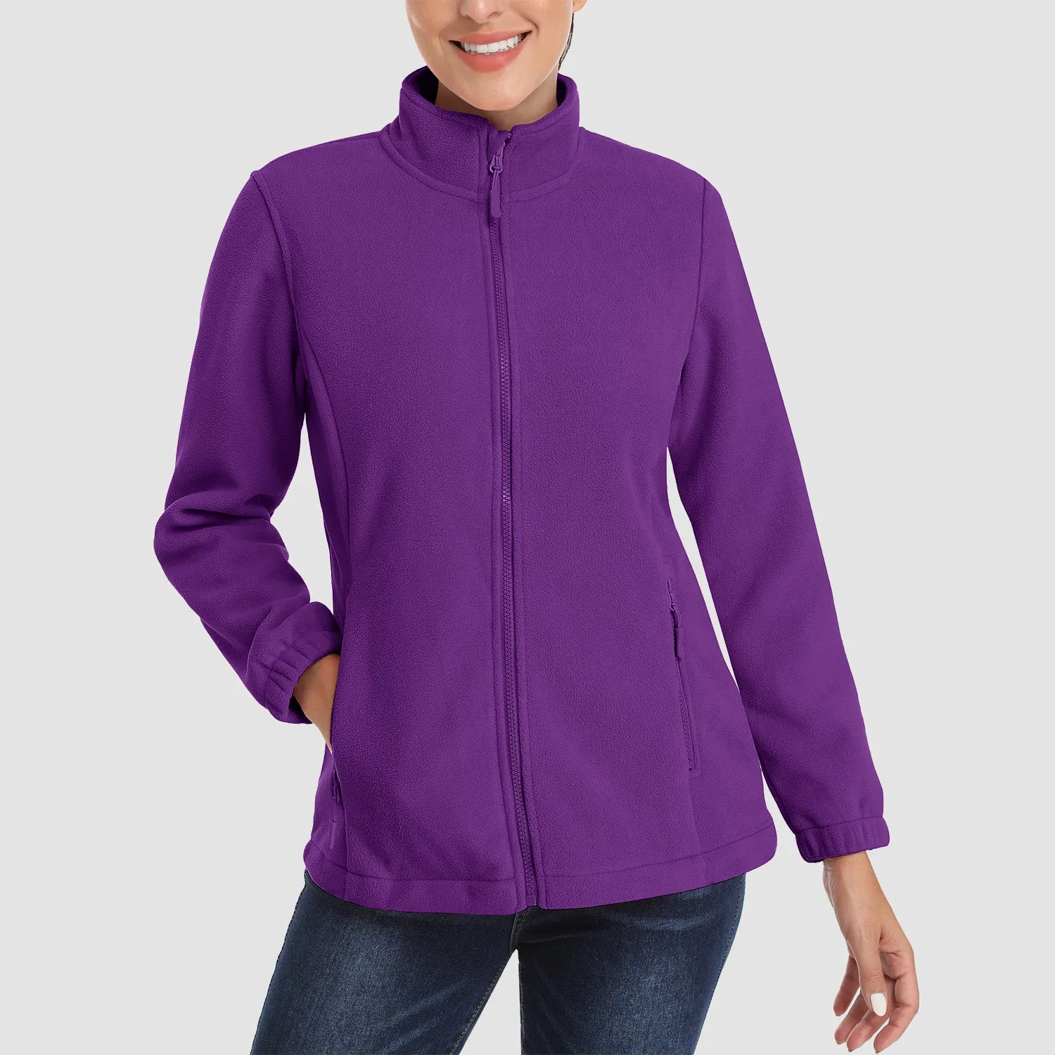 Women's Fleece Jacket Soft Full Zip Warm Long Sleeve with 2 Zipper Pockets Winter Jackets