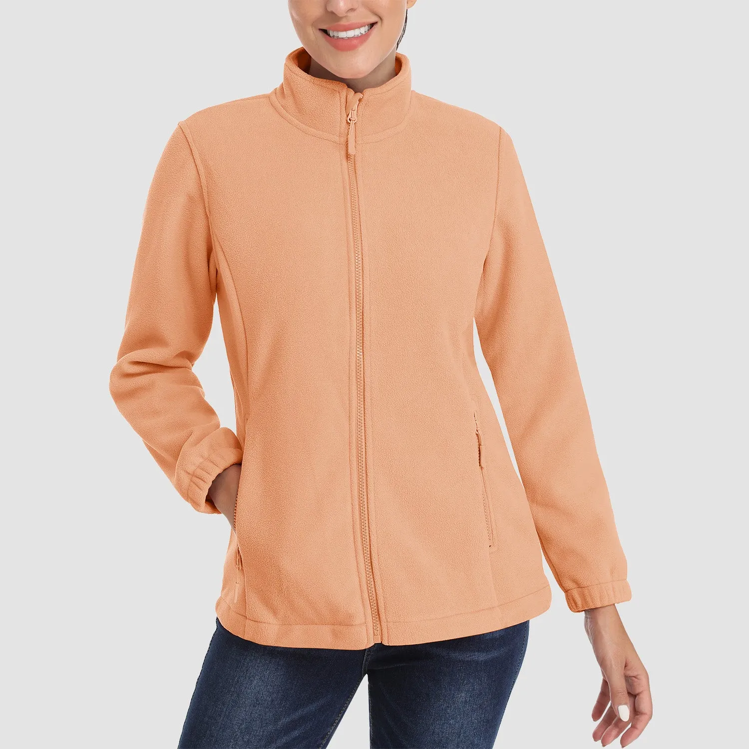 Women's Fleece Jacket Soft Full Zip Warm Long Sleeve with 2 Zipper Pockets Winter Jackets