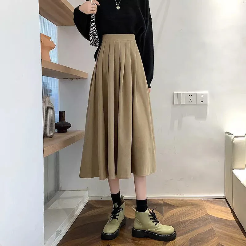 Women's High Waist Pleated Fashion Designer Skirts (Midi)