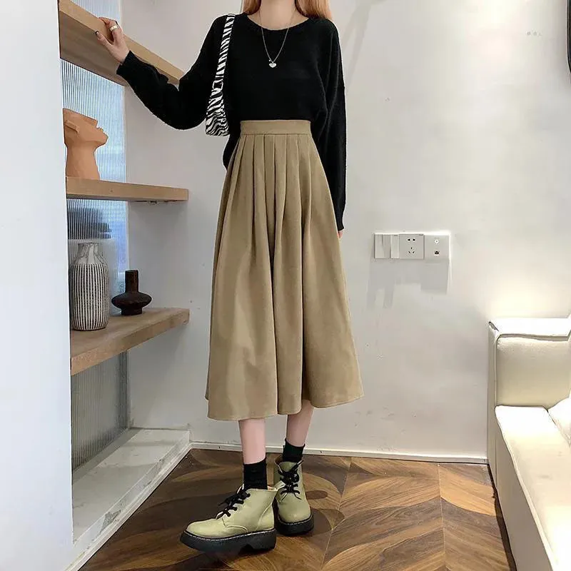 Women's High Waist Pleated Fashion Designer Skirts (Midi)