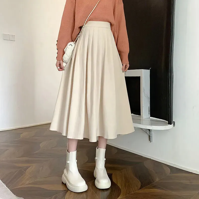 Women's High Waist Pleated Fashion Designer Skirts (Midi)