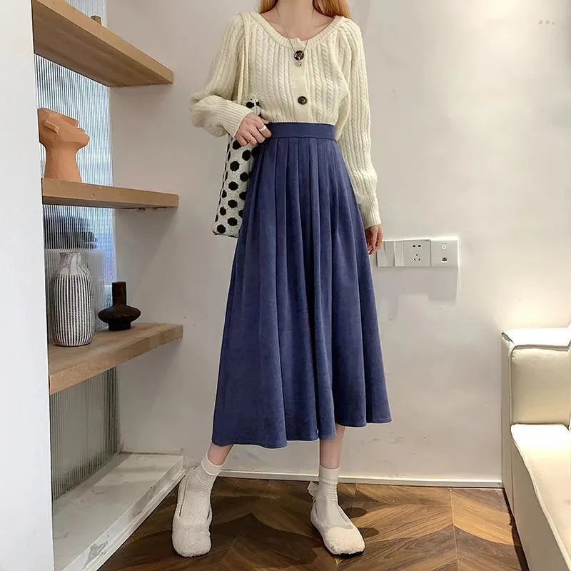 Women's High Waist Pleated Fashion Designer Skirts (Midi)