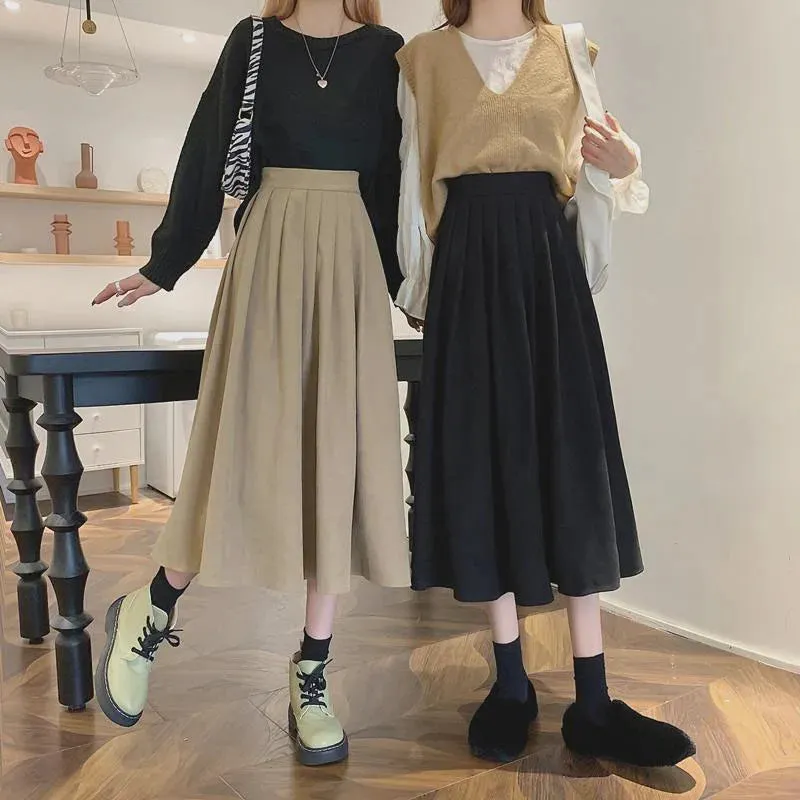 Women's High Waist Pleated Fashion Designer Skirts (Midi)