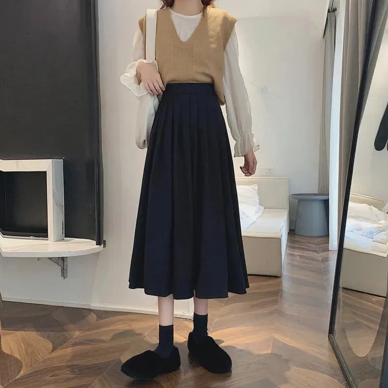 Women's High Waist Pleated Fashion Designer Skirts (Midi)