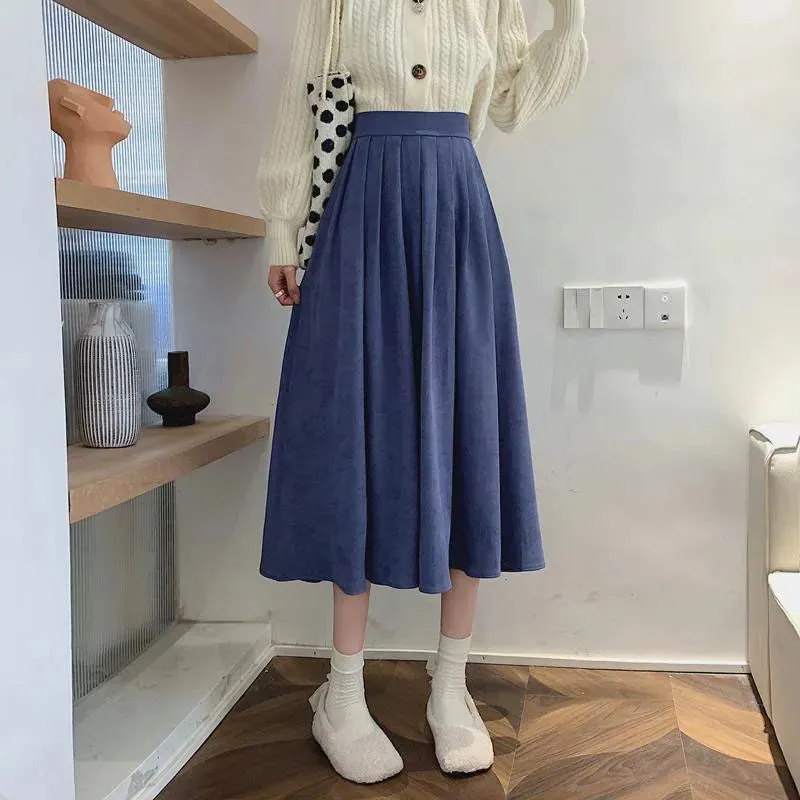 Women's High Waist Pleated Fashion Designer Skirts (Midi)