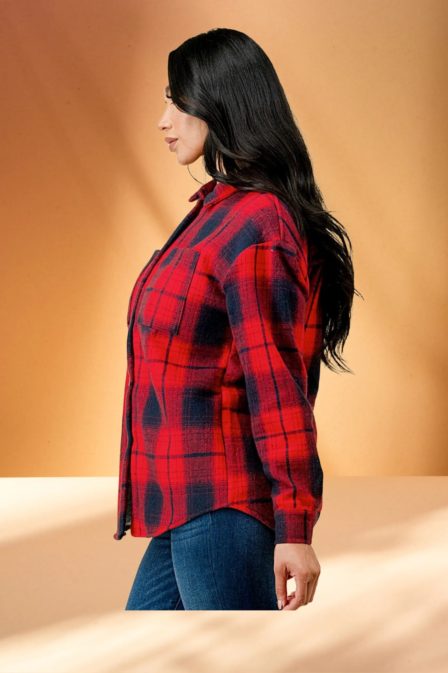 Women's Plaid Flannel Jacket with Fleece