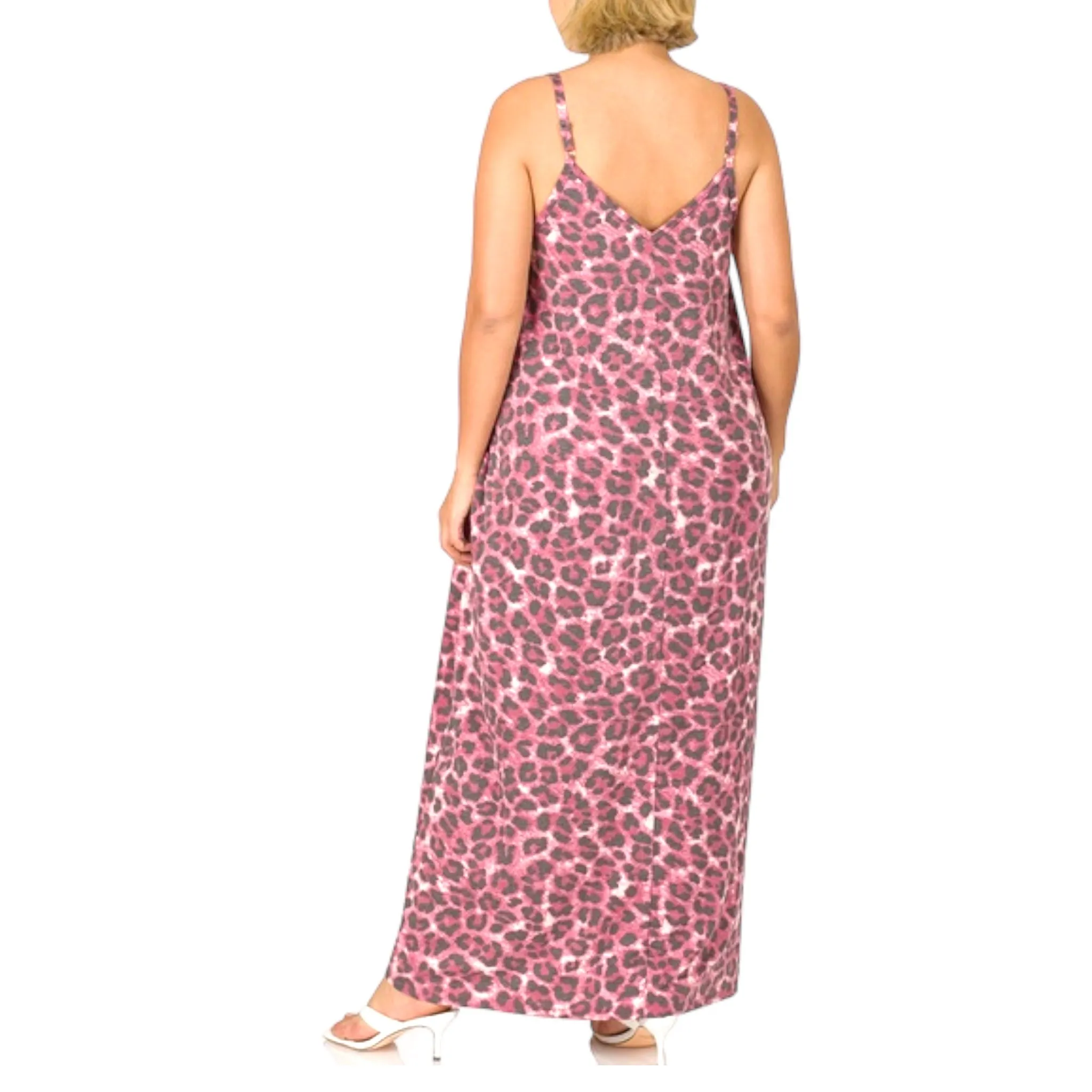 Women's Plus Size Leopard Print Adjustable Strap Maxi Dress