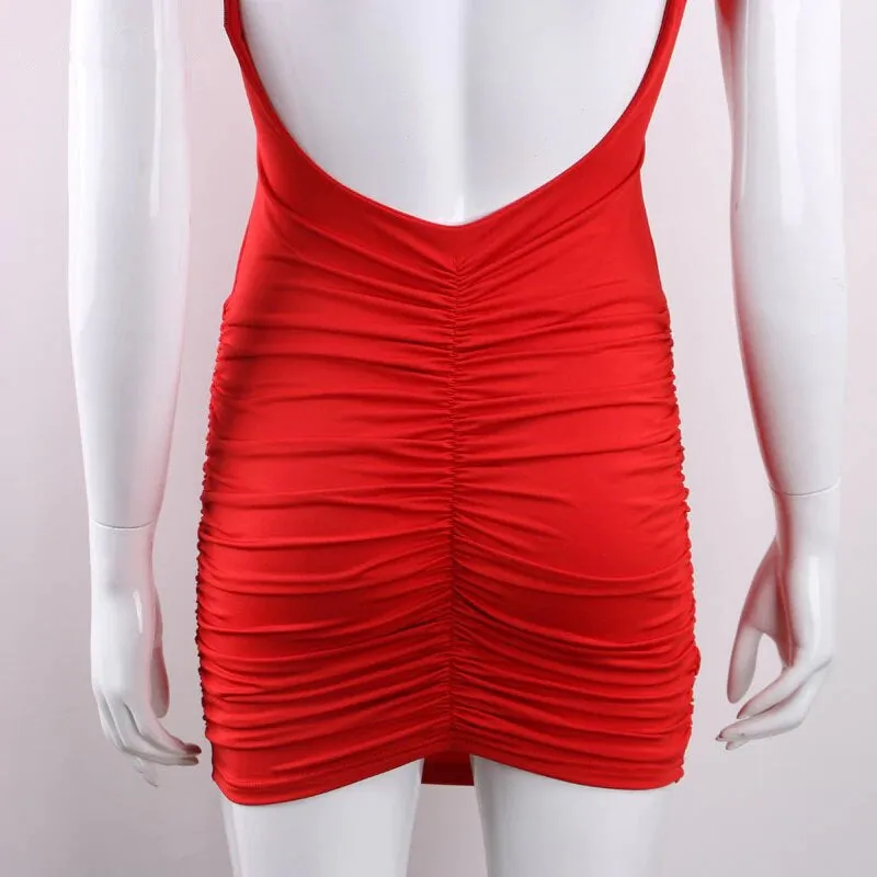 Women's Summer V-Neck Sleeveless Backless Bodycon Mini Dress