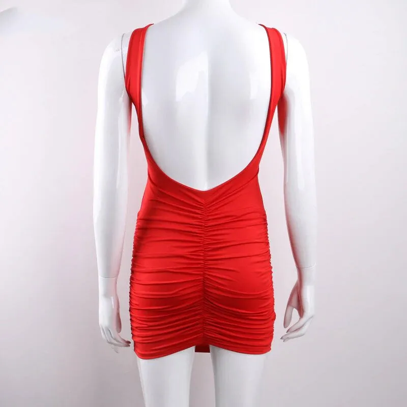 Women's Summer V-Neck Sleeveless Backless Bodycon Mini Dress