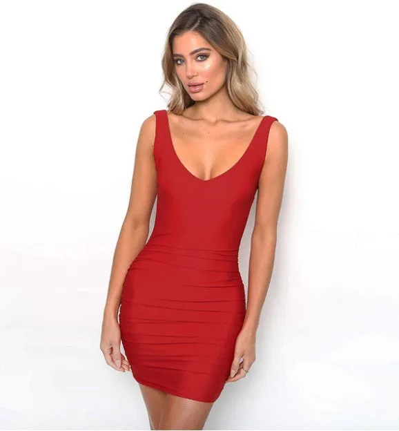 Women's Summer V-Neck Sleeveless Backless Bodycon Mini Dress